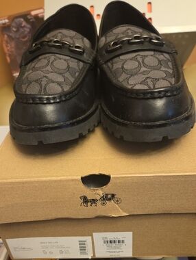 Coach Black and Gray Signature C Slip-On Loafers